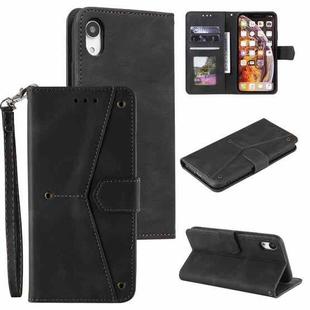 For iPhone XR Stitching Calf Texture Horizontal Flip Leather Case with Holder & Card Slots & Wallet(Black)