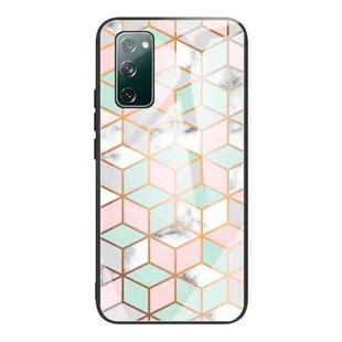 For Samsung Galaxy S20 FE Marble Tempered Glass Back Cover TPU Border Case(HCBL-15)