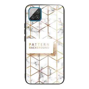 For Samsung Galaxy A12 5G Marble Tempered Glass Back Cover TPU Border Case(HCBL-19)