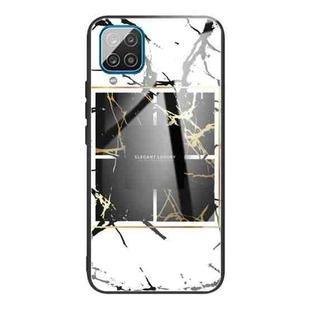 For Samsung Galaxy A12 5G Marble Tempered Glass Back Cover TPU Border Case(HCBL-22)