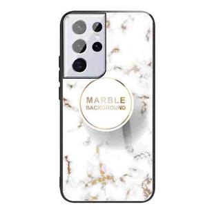 For Samsung Galaxy S21 Ultra 5G Marble Tempered Glass Back Cover TPU Border Case(HCBL-16)