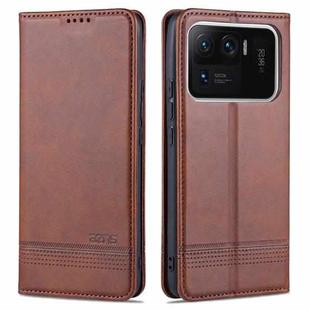 For Xiaomi Mi 11 Ultra AZNS Magnetic Calf Texture Horizontal Flip Leather Case with Card Slots & Holder & Wallet(Dark Brown)