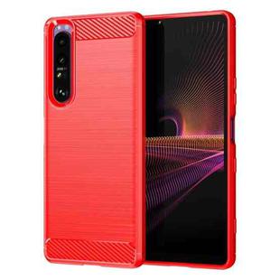 For Sony Xperia 1 III Brushed Texture Carbon Fiber TPU Case(Red)