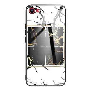 For iPhone SE 2022 / SE 2020 Marble Tempered Glass Back Cover TPU Border Case(HCBL-22)