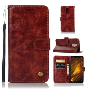 For Xiaomi Pocophone F1 Retro Copper Button Crazy Horse Horizontal Flip PU Leather Case with Holder & Card Slots & Wallet & Lanyard(Wine Red)