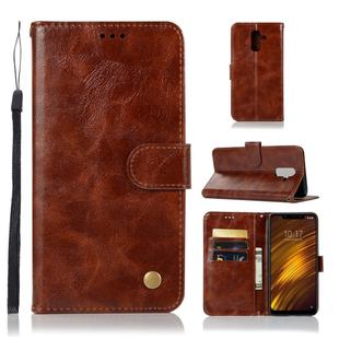 For Xiaomi Pocophone F1 Retro Copper Button Crazy Horse Horizontal Flip PU Leather Case with Holder & Card Slots & Wallet & Lanyard(Brown)