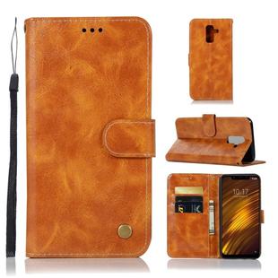 For Xiaomi Pocophone F1 Retro Copper Button Crazy Horse Horizontal Flip PU Leather Case with Holder & Card Slots & Wallet & Lanyard(Gold Yellow)