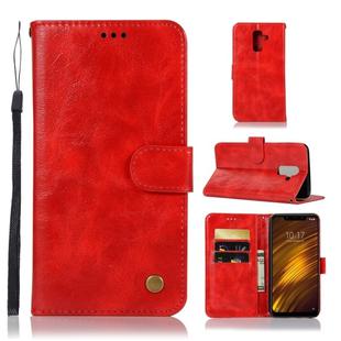 For Xiaomi Pocophone F1 Retro Copper Button Crazy Horse Horizontal Flip PU Leather Case with Holder & Card Slots & Wallet & Lanyard(Red)