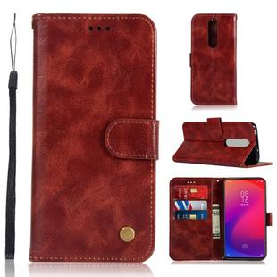 For Xiaomi Redmi K20 Pro Retro Copper Button Crazy Horse Horizontal Flip PU Leather Case with Holder & Card Slots & Wallet & Lanyard(Wine Red)