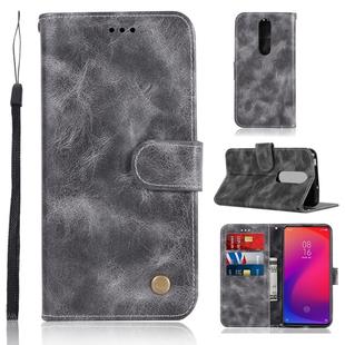 For Xiaomi Redmi K20 Pro Retro Copper Button Crazy Horse Horizontal Flip PU Leather Case with Holder & Card Slots & Wallet & Lanyard(Gray)
