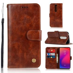 For Xiaomi Redmi K20 Pro Retro Copper Button Crazy Horse Horizontal Flip PU Leather Case with Holder & Card Slots & Wallet & Lanyard(Brown)