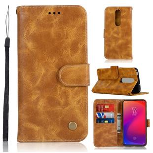 For Xiaomi Redmi K20 Pro Retro Copper Button Crazy Horse Horizontal Flip PU Leather Case with Holder & Card Slots & Wallet & Lanyard(Gold Yellow)