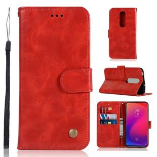 For Xiaomi Redmi K20 Pro Retro Copper Button Crazy Horse Horizontal Flip PU Leather Case with Holder & Card Slots & Wallet & Lanyard(Red)