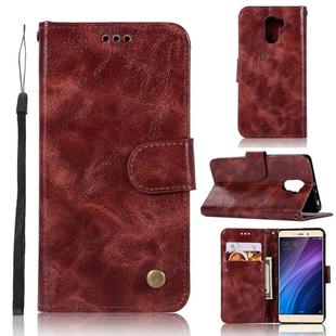 For Xiaomi Redmi 4 Retro Copper Button Crazy Horse Horizontal Flip PU Leather Case with Holder & Card Slots & Wallet & Lanyard(Wine Red)