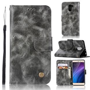 For Xiaomi Redmi 4 Retro Copper Button Crazy Horse Horizontal Flip PU Leather Case with Holder & Card Slots & Wallet & Lanyard(Gray)
