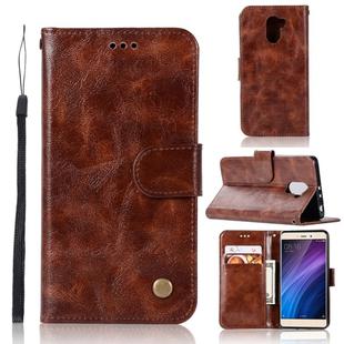 For Xiaomi Redmi 4 Retro Copper Button Crazy Horse Horizontal Flip PU Leather Case with Holder & Card Slots & Wallet & Lanyard(Brown)
