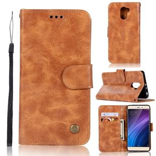 For Xiaomi Redmi 4 Retro Copper Button Crazy Horse Horizontal Flip PU Leather Case with Holder & Card Slots & Wallet & Lanyard(Gold Yellow)