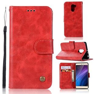 For Xiaomi Redmi 4 Retro Copper Button Crazy Horse Horizontal Flip PU Leather Case with Holder & Card Slots & Wallet & Lanyard(Red)