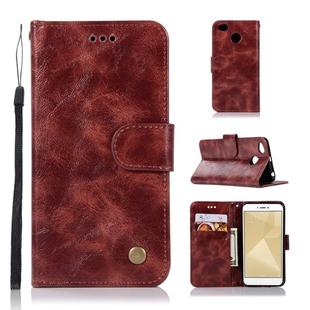 For Xiaomi Redmi 4X Retro Copper Button Crazy Horse Horizontal Flip PU Leather Case with Holder & Card Slots & Wallet & Lanyard(Wine Red)