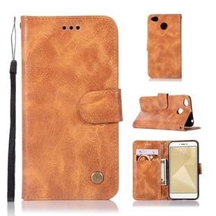 For Xiaomi Redmi 4X Retro Copper Button Crazy Horse Horizontal Flip PU Leather Case with Holder & Card Slots & Wallet & Lanyard(Gold Yellow)