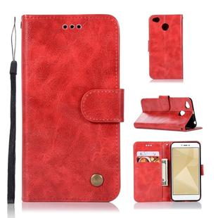 For Xiaomi Redmi 4X Retro Copper Button Crazy Horse Horizontal Flip PU Leather Case with Holder & Card Slots & Wallet & Lanyard(Red)