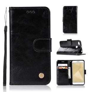 For Xiaomi Redmi 4X Retro Copper Button Crazy Horse Horizontal Flip PU Leather Case with Holder & Card Slots & Wallet & Lanyard(Black)