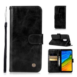 For Xiaomi Redmi 5 Retro Copper Button Crazy Horse Horizontal Flip PU Leather Case with Holder & Card Slots & Wallet & Lanyard(Black)