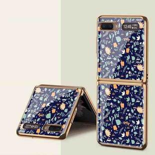 For Samsung Galaxy Z Flip 5G GKK Floral Pattern Electroplating Painted Glass Case(Floral 03)