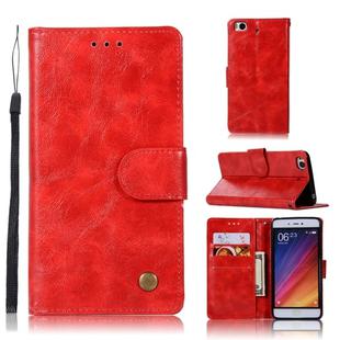 For Xiaomi Mi 5S Retro Copper Button Crazy Horse Horizontal Flip PU Leather Case with Holder & Card Slots & Wallet & Lanyard(Red)