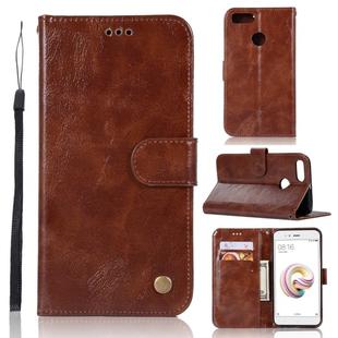 For Xiaomi Mi 5X Retro Copper Button Crazy Horse Horizontal Flip PU Leather Case with Holder & Card Slots & Wallet & Lanyard(Brown)