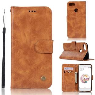 For Xiaomi Mi 5X Retro Copper Button Crazy Horse Horizontal Flip PU Leather Case with Holder & Card Slots & Wallet & Lanyard(Gold Yellow)