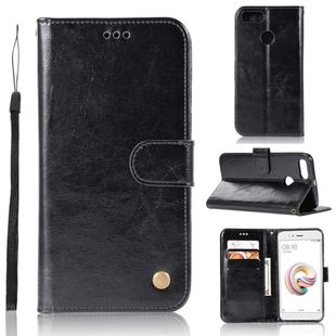 For Xiaomi Mi 5X Retro Copper Button Crazy Horse Horizontal Flip PU Leather Case with Holder & Card Slots & Wallet & Lanyard(Black)