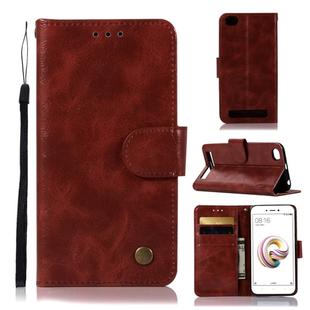 For Xiaomi Redmi 5A Retro Copper Button Crazy Horse Horizontal Flip PU Leather Case with Holder & Card Slots & Wallet & Lanyard(Wine Red)