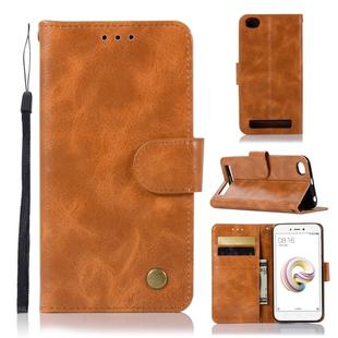 For Xiaomi Redmi 5A Retro Copper Button Crazy Horse Horizontal Flip PU Leather Case with Holder & Card Slots & Wallet & Lanyard(Gold Yellow)