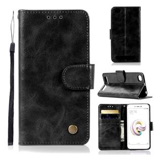 For Xiaomi Redmi 5A Retro Copper Button Crazy Horse Horizontal Flip PU Leather Case with Holder & Card Slots & Wallet & Lanyard(Black)