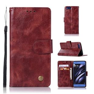 For Xiaomi Mi 6 Retro Copper Button Crazy Horse Horizontal Flip PU Leather Case with Holder & Card Slots & Wallet & Lanyard(Wine Red)