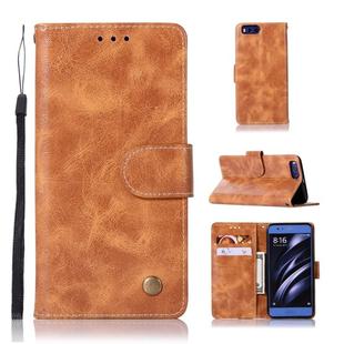 For Xiaomi Mi 6 Retro Copper Button Crazy Horse Horizontal Flip PU Leather Case with Holder & Card Slots & Wallet & Lanyard(Gold Yellow)