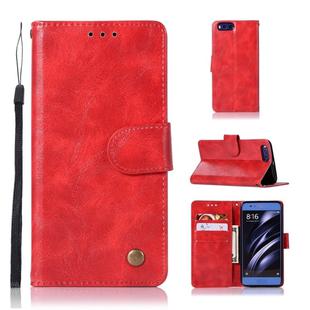 For Xiaomi Mi 6 Retro Copper Button Crazy Horse Horizontal Flip PU Leather Case with Holder & Card Slots & Wallet & Lanyard(Red)