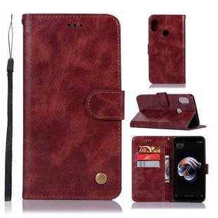 For Xiaomi Redmi Note 5 Pro Retro Copper Button Crazy Horse Horizontal Flip PU Leather Case with Holder & Card Slots & Wallet & Lanyard(Wine Red)