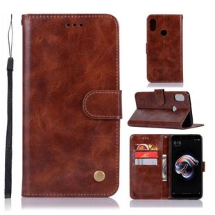 For Xiaomi Redmi Note 5 Pro Retro Copper Button Crazy Horse Horizontal Flip PU Leather Case with Holder & Card Slots & Wallet & Lanyard(Brown)