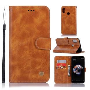 For Xiaomi Redmi Note 5 Pro Retro Copper Button Crazy Horse Horizontal Flip PU Leather Case with Holder & Card Slots & Wallet & Lanyard(Gold Yellow)