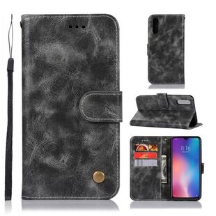 For Xiaomi Mi 9 Retro Copper Button Crazy Horse Horizontal Flip PU Leather Case with Holder & Card Slots & Wallet & Lanyard(Gray)