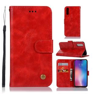 For Xiaomi Mi 9 Retro Copper Button Crazy Horse Horizontal Flip PU Leather Case with Holder & Card Slots & Wallet & Lanyard(Red)