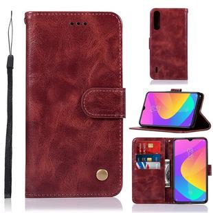 For Xiaomi Mi CC9 Retro Copper Button Crazy Horse Horizontal Flip PU Leather Case with Holder & Card Slots & Wallet & Lanyard(Wine Red)