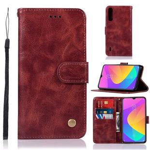 For Xiaomi Mi CC9e Retro Copper Button Crazy Horse Horizontal Flip PU Leather Case with Holder & Card Slots & Wallet & Lanyard(Wine Red)