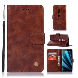 For Sony Xperia XZ3 Retro Copper Button Crazy Horse Horizontal Flip PU Leather Case with Holder & Card Slots & Wallet & Lanyard(Brown)