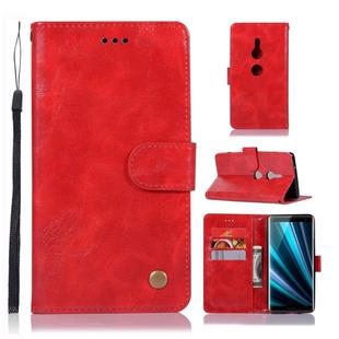 For Sony Xperia XZ3 Retro Copper Button Crazy Horse Horizontal Flip PU Leather Case with Holder & Card Slots & Wallet & Lanyard(Red)