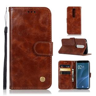 For Sony Xperia 1 Retro Copper Button Crazy Horse Horizontal Flip PU Leather Case with Holder & Card Slots & Wallet & Lanyard(Brown)