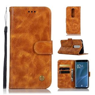 For Sony Xperia 1 Retro Copper Button Crazy Horse Horizontal Flip PU Leather Case with Holder & Card Slots & Wallet & Lanyard(Gold Yellow)