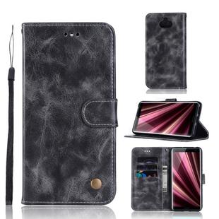 For Sony Xperia 10 Retro Copper Button Crazy Horse Horizontal Flip PU Leather Case with Holder & Card Slots & Wallet & Lanyard(Gray)
